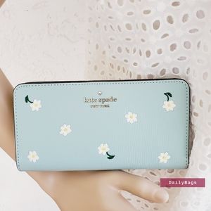 BEAUTIFUL NWT KATE SPADE LARGE SLIM BIFOLD WALLET EMBROIDERED LEA APHRODITE